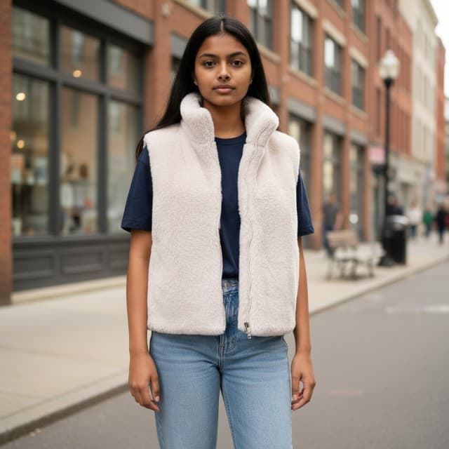 Chaleco "3 DESY" Blanco Marfil - Efecto Piel Suave con Cremallera - Imagen 1