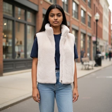 Chaleco "3 DESY" Blanco Marfil - Efecto Piel Suave con Cremallera - Imagen 1