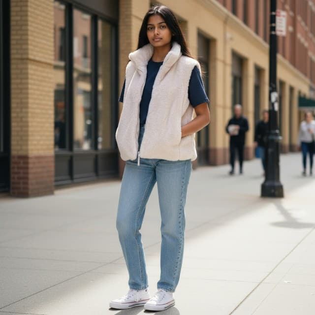 Chaleco "3 DESY" Blanco Marfil - Efecto Piel Suave con Cremallera - Imagen 3