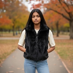 Chaleco de Pelo Sintético Negro con Cuello Alto y Cremallera - 3DESY. - Imagen 1