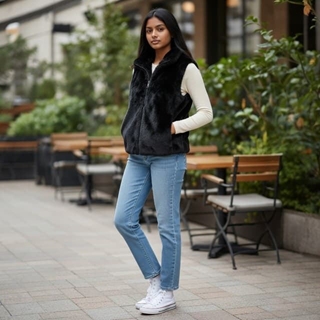 Chaleco de Pelo Sintético Negro con Cuello Alto y Cremallera - 3DESY. - Imagen 2