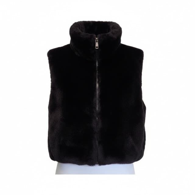 Chaleco de Pelo Sintético Negro con Cuello Alto y Cremallera - 3DESY. - Imagen 5