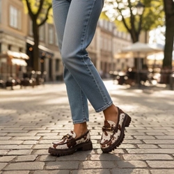 Mocasines "Cow Print" Ideal Shoes de Piel Vegana con Suela Track. - Imagen 2