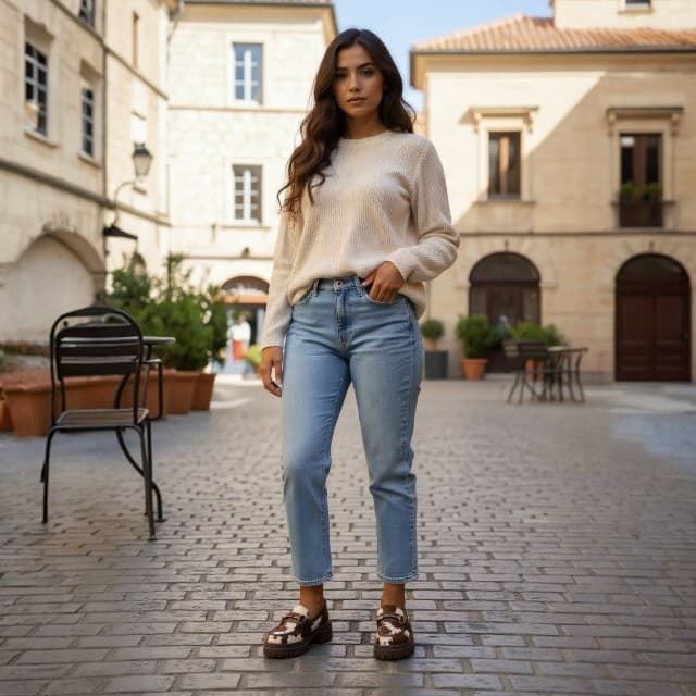 Mocasines "Cow Print" Ideal Shoes de Piel Vegana con Suela Track. - Imagen 6