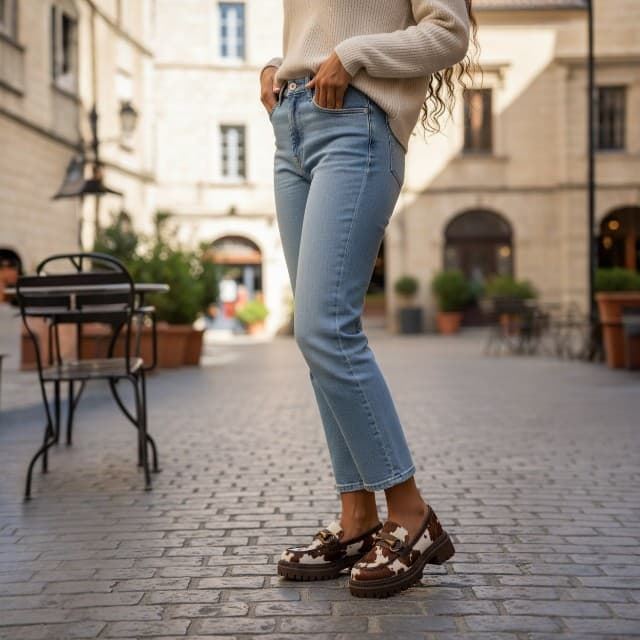 Mocasines "Cow Print" Ideal Shoes de Piel Vegana con Suela Track. - Imagen 8