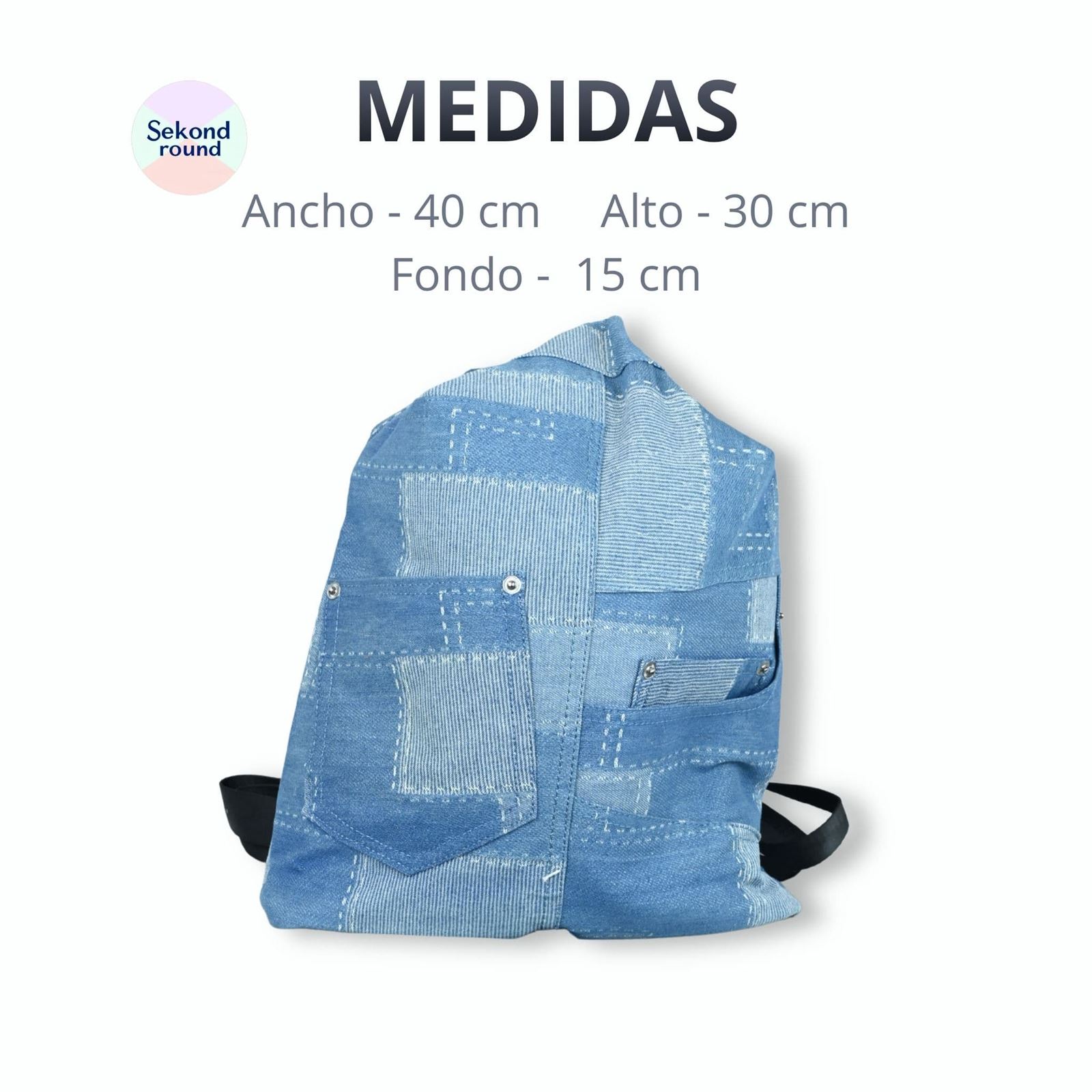 Mochila Urban Style Denim Patchwork - White Labs - Imagen 7